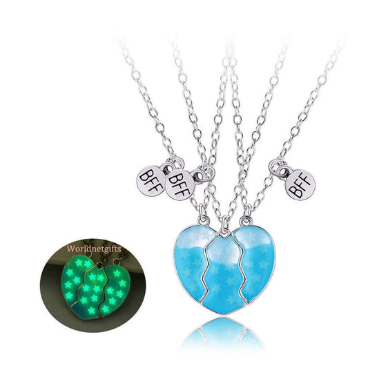 3-person Friendship Family Necklace with Glowing Star