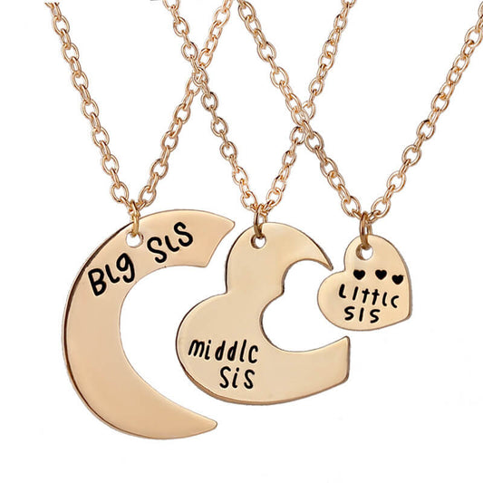 3 Pieces Sister Necklace Stitching Heart-Shaped