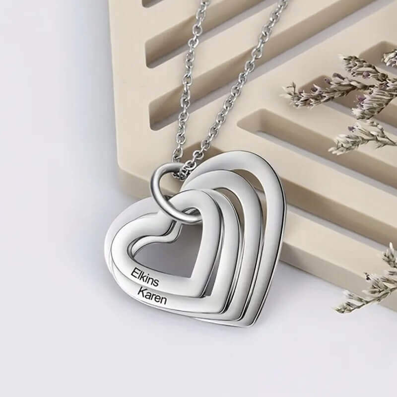 Personalized Heart Necklace Engraved with Family's Names