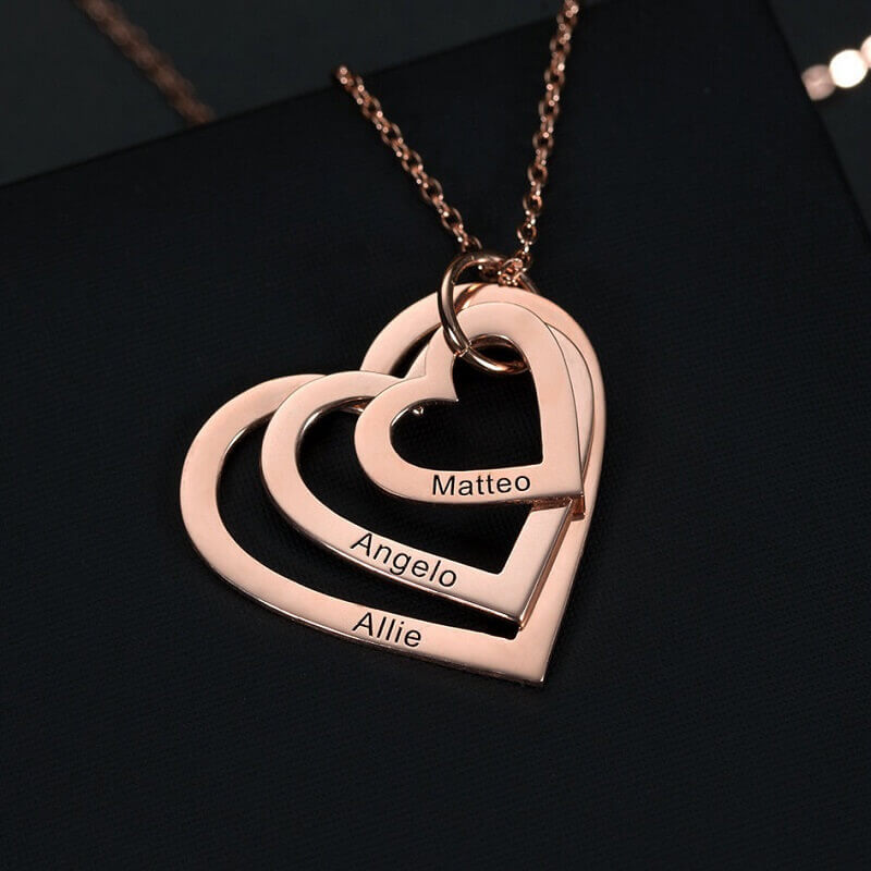Personalized Heart Necklace Engraved with Family's Names