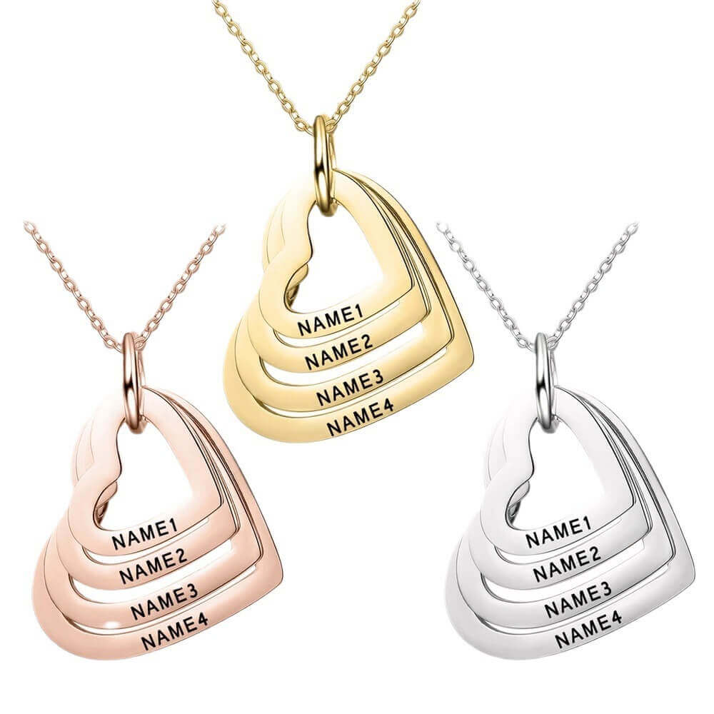 Personalized Heart Necklace Engraved with Family's Names