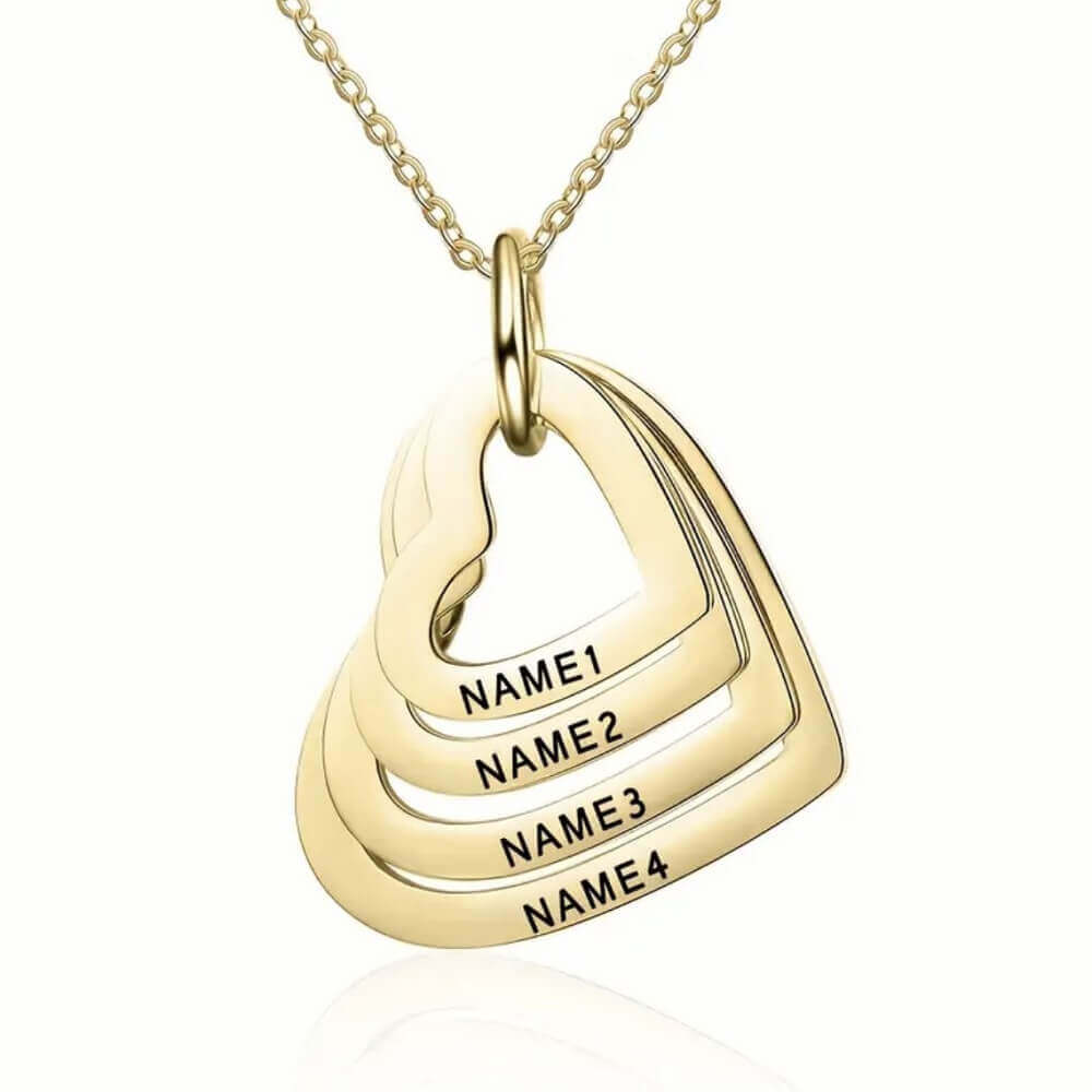 Personalized Heart Necklace Engraved with Family's Names