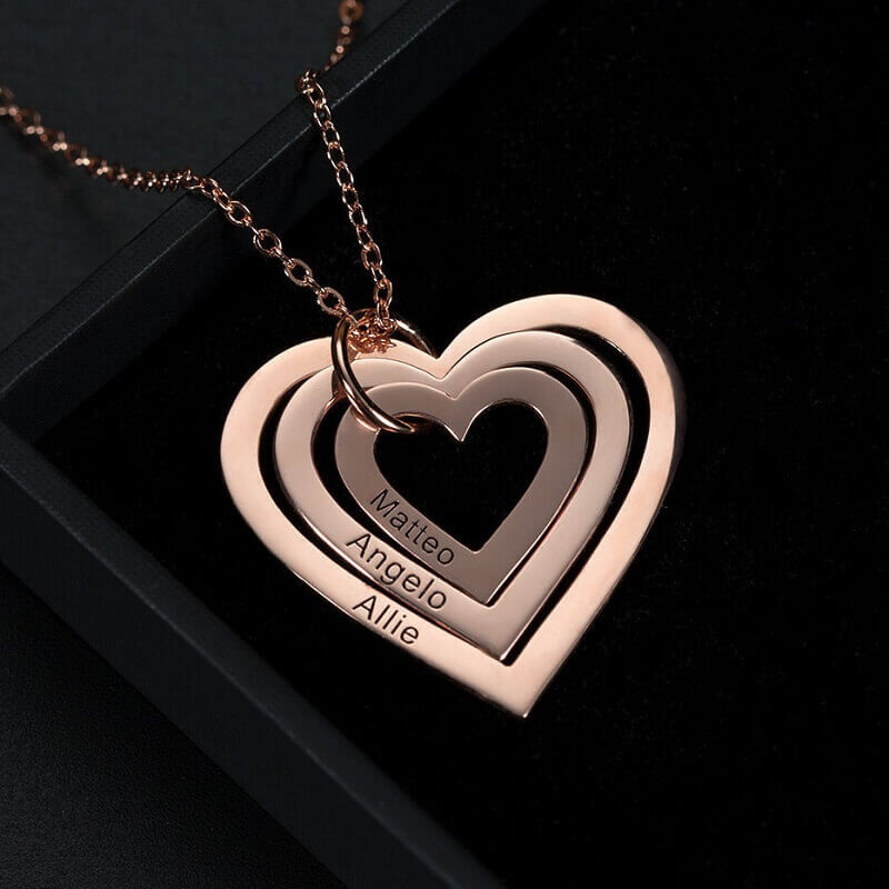 Personalized Heart Necklace Engraved with Family's Names